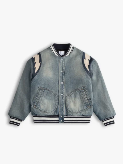 DENIM LIGHTNING VARSITY JACKET