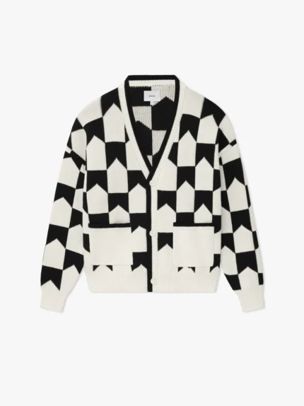 CHEVRON CHECKERED KNIT CARDIGAN